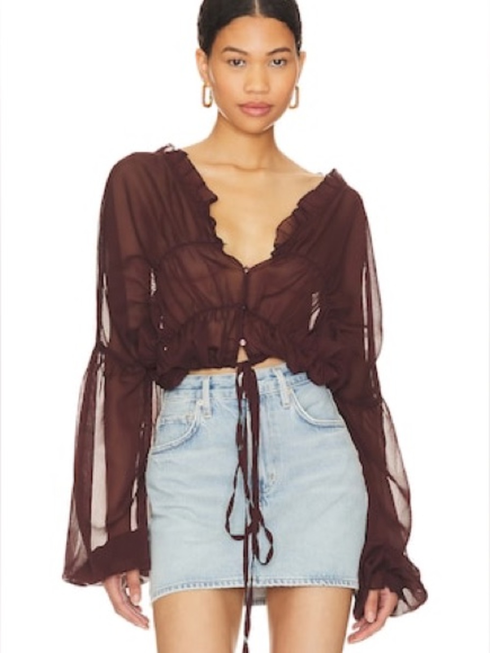 SNDYS x Revolve Brown Sheer Bali Top Romantic Boho Size S